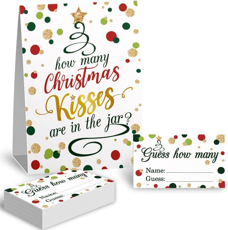 Kadiak Guess How Many Christmas Kisses Baby Shower Party Game Cards Kit (1 Standing Sign + 50 Guessing Cards), Funny Colorful Bauble Decorations Party Game Cards Festive Activities Party Raffle Insert Ticket - Image 1